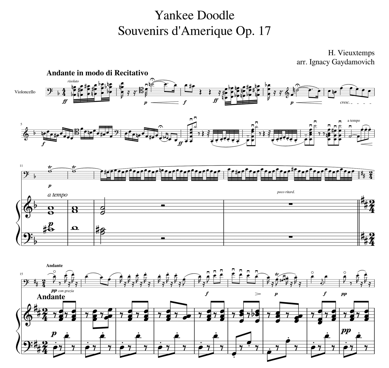 Henri Vieuxtemps - Souvenirs d'Amérique Op. 17. Arr. for Cello and